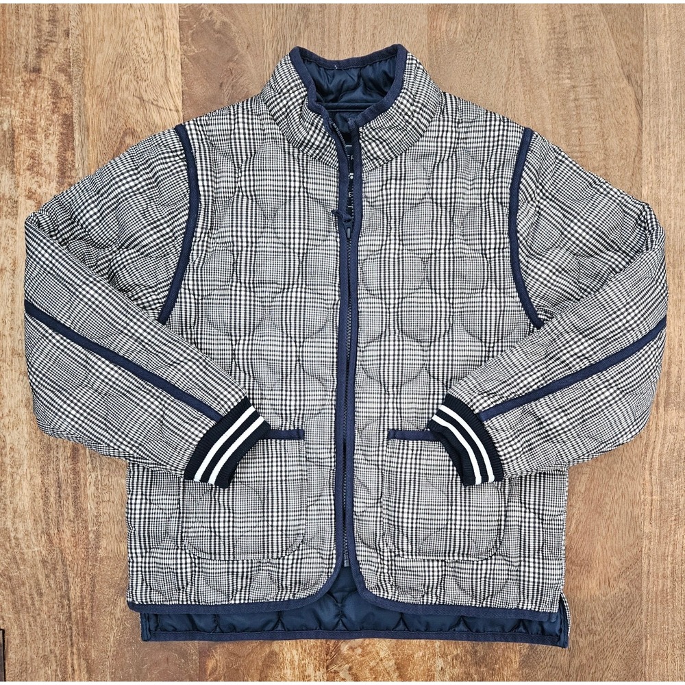 Free Assembly Jacket Girls XL (14/16) Black White Plaid Navy Trim Quilted
